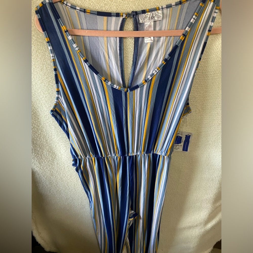 Just Be Striped Jumpsuit SIZE L color blue and White